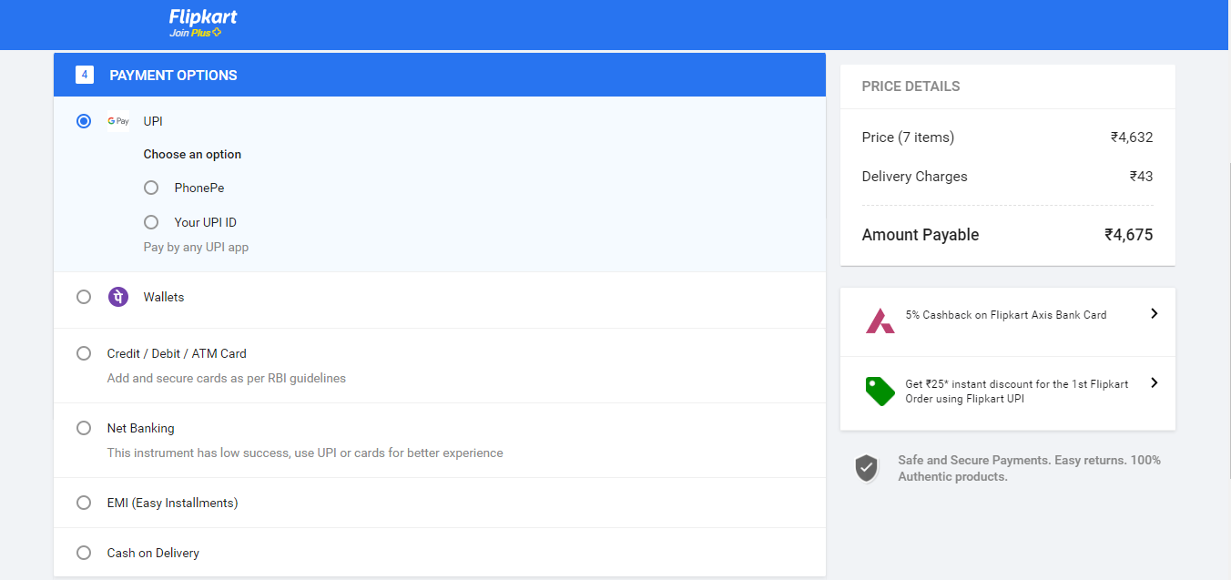  Flipkart payment options