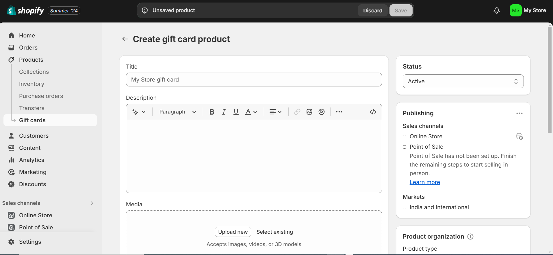 Gift card product details