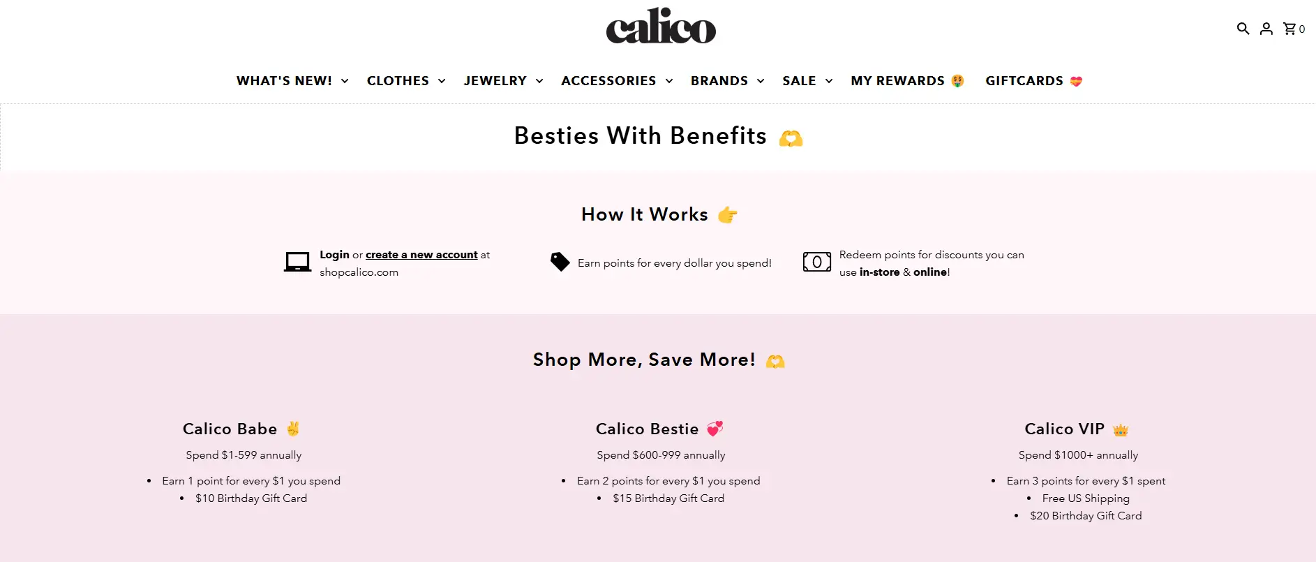 calico's reward program called Besties with Benefits