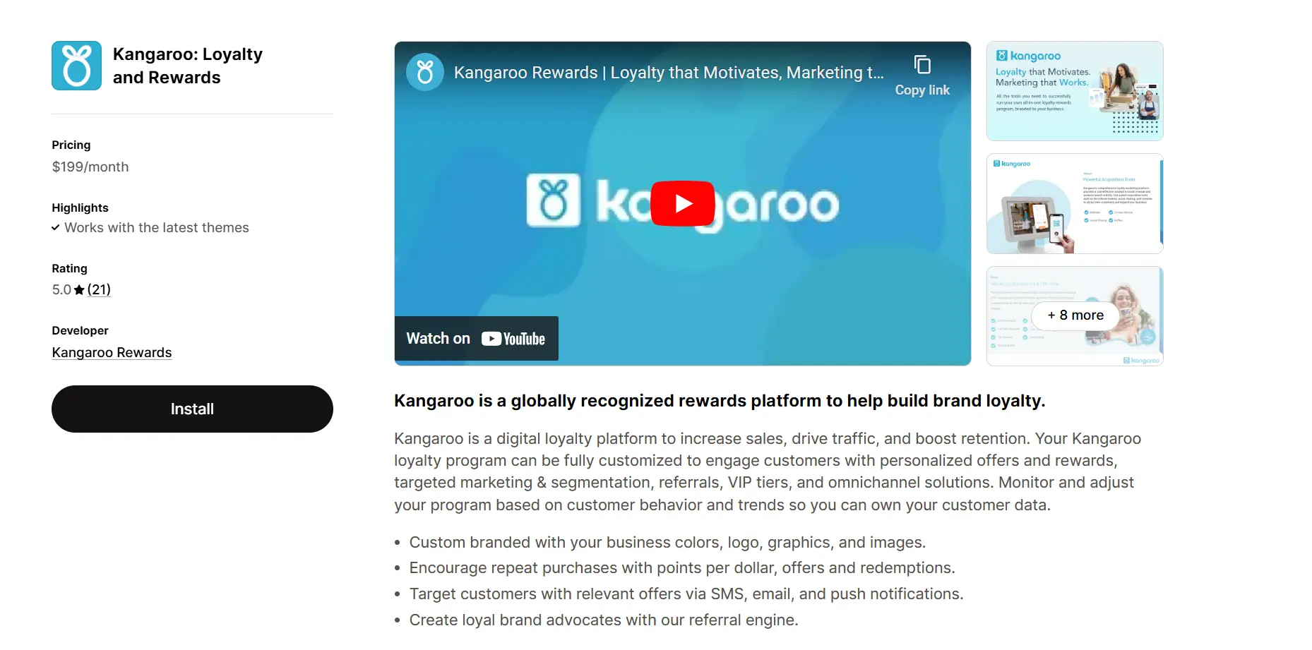 Kangaroo loyalty app on shopify